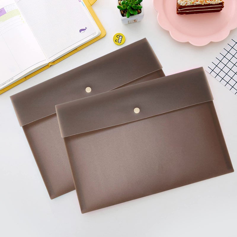 VANRA 5 Pieces A4 Envelopes Folders for Paperwork Plastic Wallets Document Organizer with Snap Button Closure A4 Letter Size (Brown) - Image 4